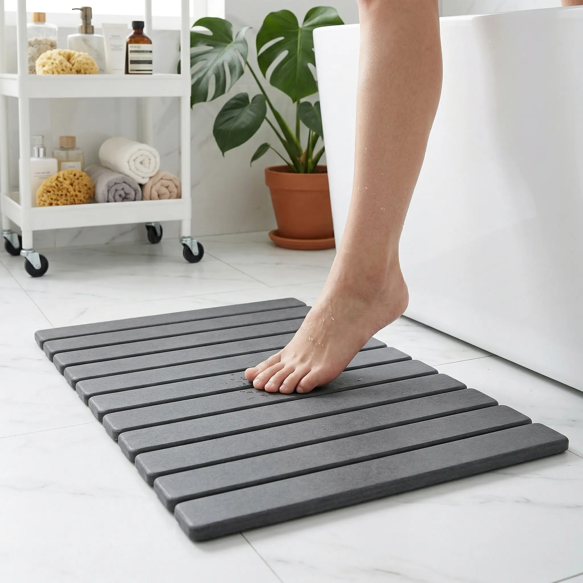 Foldable Stone Bath Mat, Super Absorbent Diatomaceous Earth Mats, Non-Slip Quick Drying Mat, Compact and Easy to Store Bath Mats for Bathroom, Easy to Clean, Grey