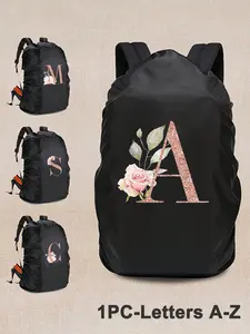 1 lightweight nylon backpack rain cover with floral rose gold A-Z print (suitable for most backpacks) - portable travel cover, durable and wear-resistant, suitable for outdoor commuting, outdoor activities, and hiking
