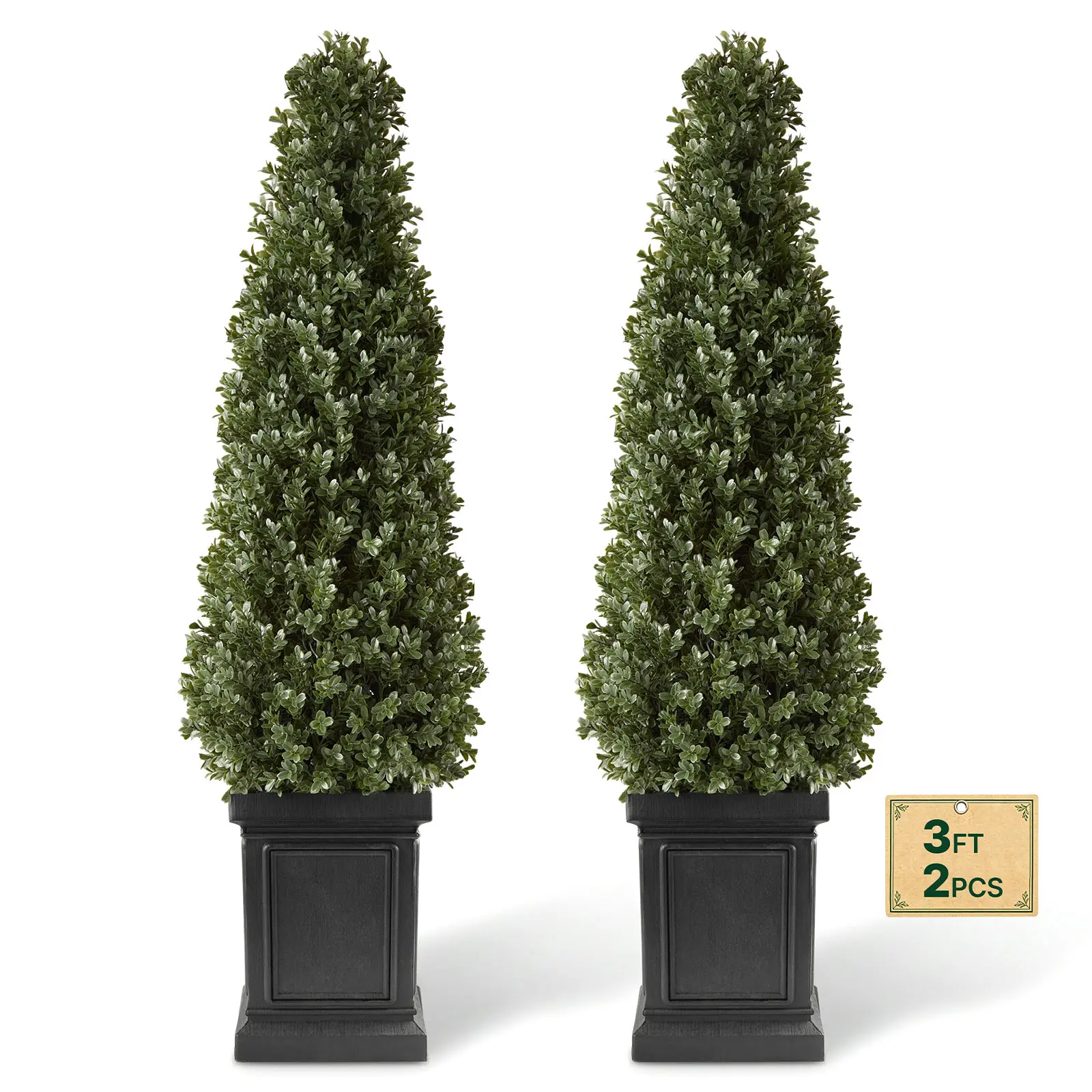 VEVOR 3.3 Ft Artificial Boxwood Topiary Set of 2, Premium PE Fake Trees with Sturdy Pots, Year-Round Indoor & Outdoor Faux Greenery for Home Decor, Front Door, Entryway, Room Decor