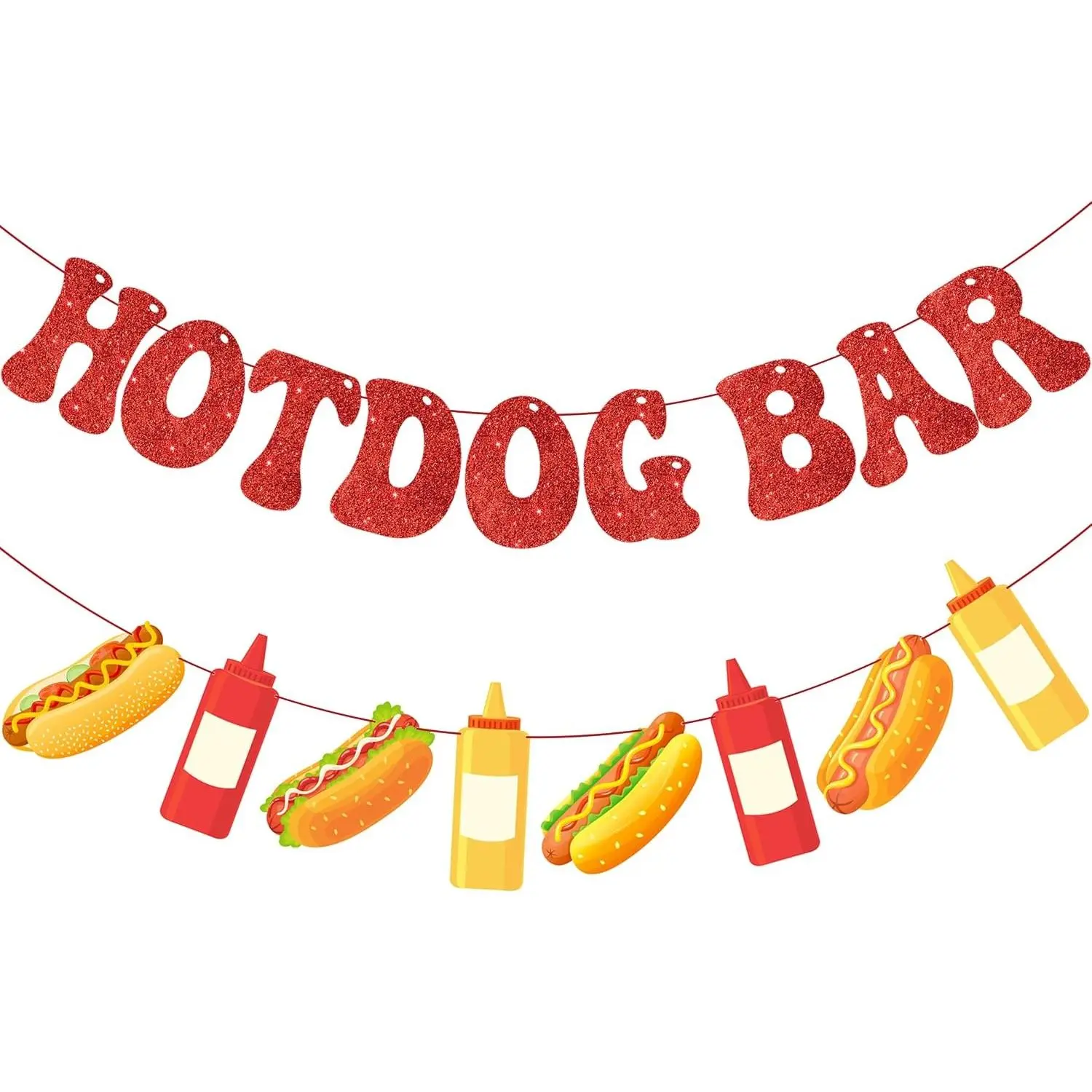 2pcs Hotdog Bar Banners Hotdog Birthday Party Decorations Fast Food Theme Banners for BBQ and Picnic, Sausage Party Supplies