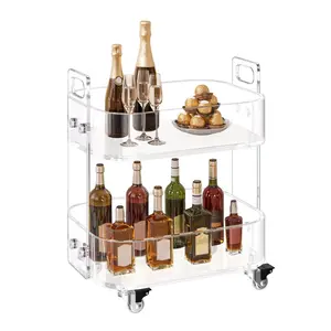 VEVOR Acrylic Table with Wheels, 2 Tiers Mobile Cart Table, Modern Rolling Acrylic Storage Desk, Clear Nightstand Side End Desk, for Living Room, Bedroom, Bar, Office, 12x 16.3x 18.9 in (Clear)