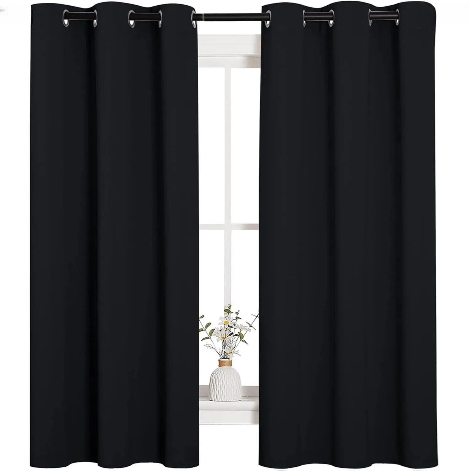 [New Deal] - Halloween Pitch Black Solid Thermal Insulated Grommet Blackout Curtains/Drapes for Bedroom Window (2 Panels, 42 inches Wide by 63 inches Long, Black)