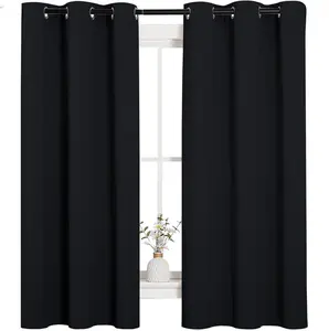 [New Deal] - Halloween Pitch Black Solid Thermal Insulated Grommet Blackout Curtains/Drapes for Bedroom Window (2 Panels, 42 inches Wide by 63 inches Long, Black)