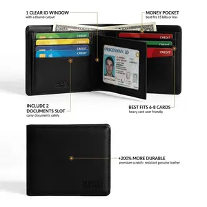 UNDER THINKER Mavo RFID Wallet for Men, Slim Bifold Faux Leather Wallet with ID Window, Holds Up to 9 Cards, Gift Box Included