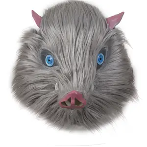 Demon Slayer Inosuke Hashibira Pig Face Latex Mask - Vacuum-Forming Anime Cosplay Headgear, Lightweight Comfortable Halloween Party Prop with Sticky Hair, Face Covering Accessory