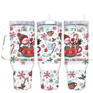 Snowman Tumbler 40oz Stainless Steel Handmade Lid Straw Bottle Drinkware Water Bottles Cup Mug Portable Bottled Washable Reusable Insulated Flasks Travel Trending Trendy Christmas Gift