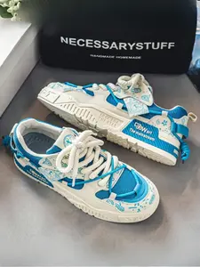 Men's Black-White Bandana Pattern Chunky Rope Lace Casual Shoes, Comfortable Personal Style, Chunky Rope Lace for Easy On/Off + Breathable Mesh Upper + Soft Sole, Soft Fit & Unique Design , Ideal for Daily Commuting & Light Leisure Scenes