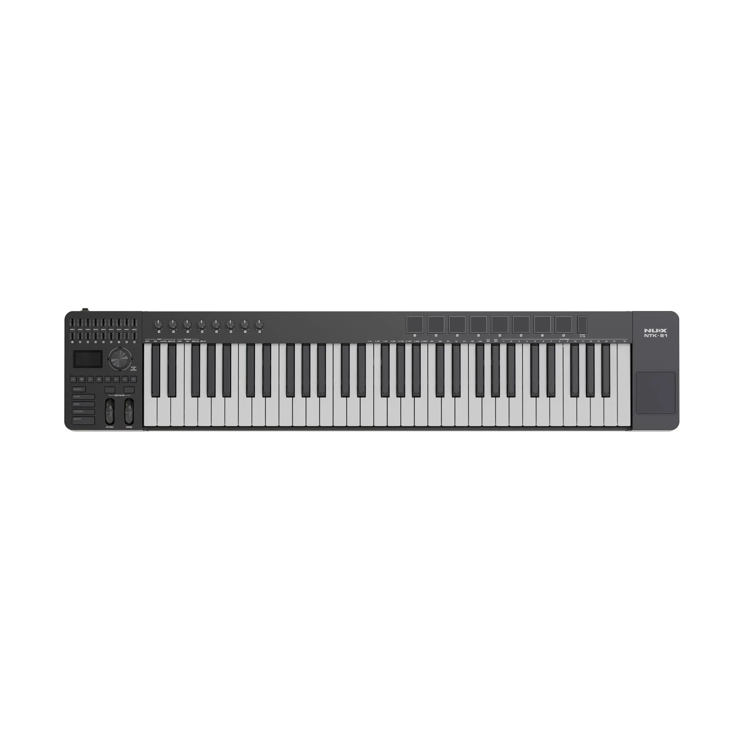 NUX NTK-61 61-Key MIDI Keyboard Controller with Velocity-Sensitive Keys, 8 Drum Pads, 9 Faders & 8 Knobs for Music Production, DAW Control & Live Performance