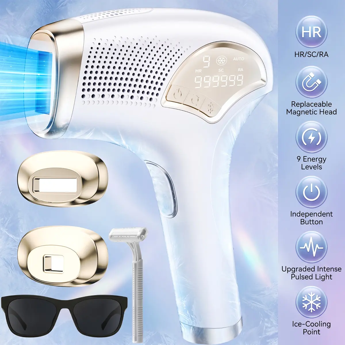 【Summerfinds】Women IPL Hair Remover, Portable Adjustable Home Epilator with Dual Replaceable Lamp Heads, Painless Long-Lasting Hair Removal for Underarms Legs