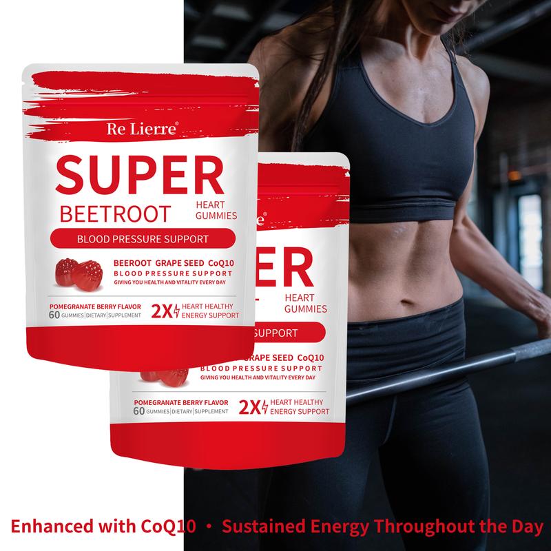 Re Lierrre Super Beetroot Gummies - 2 Pack Pomegranate Berry Flavor - 120 Count - Daily Vitality & Natural Energy - Vegan & Delicious - Blood Pressure Support - Heart Healthy Energy Support