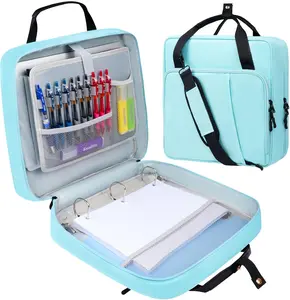 3 D-Ring 2 Inch Zipper Binder with Shoulder Strap, Waterproof Oxford Binder 500 Sheets Capacity, Multi-Pockets Organizer Bag for 13 Inch Laptop, Ideal for College Office, Blue