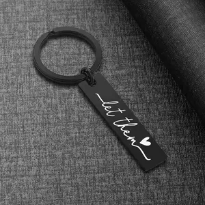 Black Heart-Shaped Engraving Keychain with Cursive "Let Them" Script - Durable Iron, Elegant Minimalist Style, Perfect for Keys & Decor, Ideal Gift for Friends & Thanksgiving, Fashion Accessory, Heart-Shaped Engraving Keychains