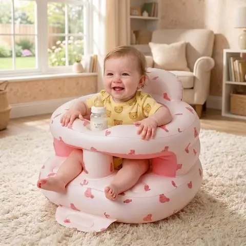 Inflatable Sit-Me-Up Floor Seat (3-36 Months) - Baby Furniture, Certified Baby-Safe with Curved Backrest, Direct Water Cleaning & Built-In Filling Pump