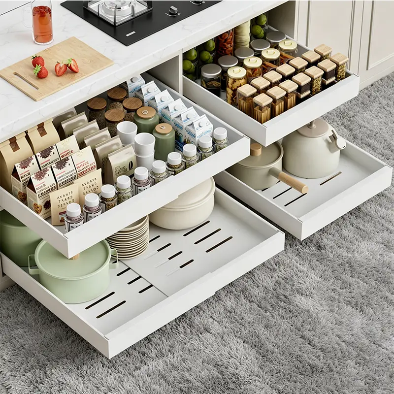 Pull-Out Cabinet Organizer, Slide-Out Kitchen Storage Shelf for Pots, Pans, Spice Jars and Pantry Essentials, Space-Saving Cabinet Organization