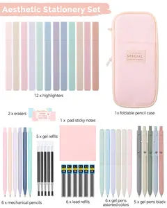 44 PCS Aesthetic School Supplies set, Bible Study Supplies Pencil Case, 12 Highlighters, 5 Black Gel Pens, 6 Color Gel Pens & Mechanical Pencils