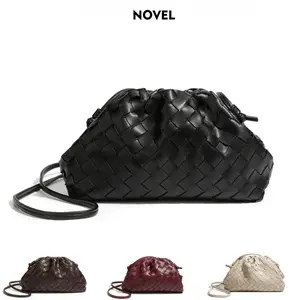 NOVEL New Korean-Style Fashion Hand woven Clutch: Mini Pleated Cloud Bag, Cute and Versatile Dumpling-Shaped Bag, Unique Design, Shoulder/Crossbody Bag, Clip-On Evening Bag