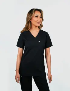 Rose One-Pocket Womens Black Scrub Top