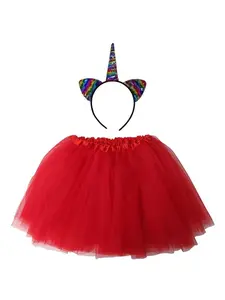 Girls Rainbow Red Unicorn Costume - Complete Kids Costume Set with Tutu & Flip Sequin Unicorn Headband Horn