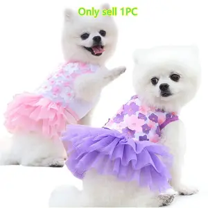 Pet Dog Cat Peach Blossom Dress Clothes, Teddy Bichon Poodle Pet Supplies, Dog Clothing, Cute Floral Costume for Small Dogs and Cats