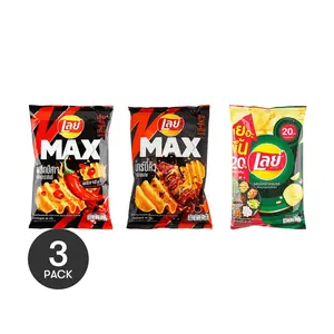 Lay's Thailand LAY'S Potato Chips, Bbq Prik Pon Fai Flavor+Ghost Pepper+Traditional Miang Kham Flavor, 4.5 oz