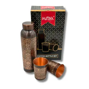34oz Matrix Copper water bottle Include 2 Copper Glass with Modern Design Drinkware Lid Portable Beverage Blood Tumbler Mug Cup Bottled Reusable
