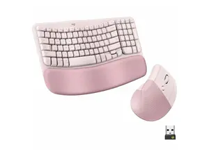 Logitech Wave Keys & Lift Vertical Mouse Ergonomic Wireless Keyboard and Mouse Combo with Cushioned Palm Rest Rose 920013612