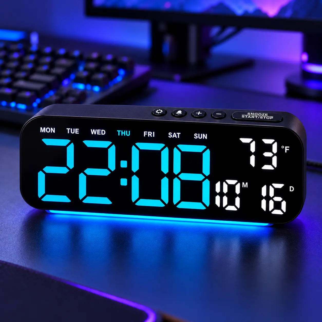 9.4" Large LED Digital Alarm Clock for Bedroom, Modern Desk Clock with Ambient Night Light, Dual Alarms, 12/24H, Indoor Temp, USB Charger Port - TIMESS