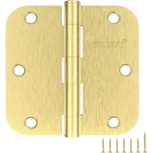 30 Pack 3.5 Inch Brushed Gold Door Hinges, 5/8" Radius Rounded, Sturdy Standard Residential Hinges for Doors
