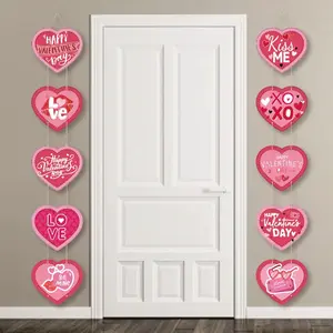 2PCS Valentine's Day heart-shaped love symbol hanging sign, party door decoration banner, doorframe ornament, Valentine's Day front door decorations, suitable for anniversary and wedding parties