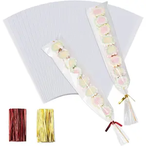 Cello Cellophane  Bags, 200 count 2x10 Inches Clear Cellophane Bags with 200 Twist Ties for  Wrapping,Packaging Candies,Dessert,Bakery,Party Favors