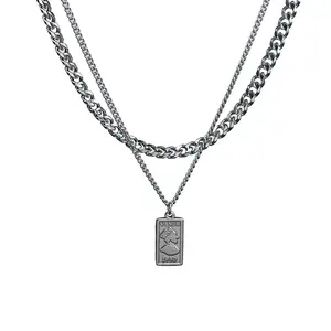 Double Layer Pendant Necklace for Men Women