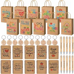 Eaasty 40 Pcs 2026 Teacher Appreciation Gifts Bulk Thank You Teacher Paper Gift Bags with Handle Inspirational Spiral Notebook Ballpoint Pens Motivational