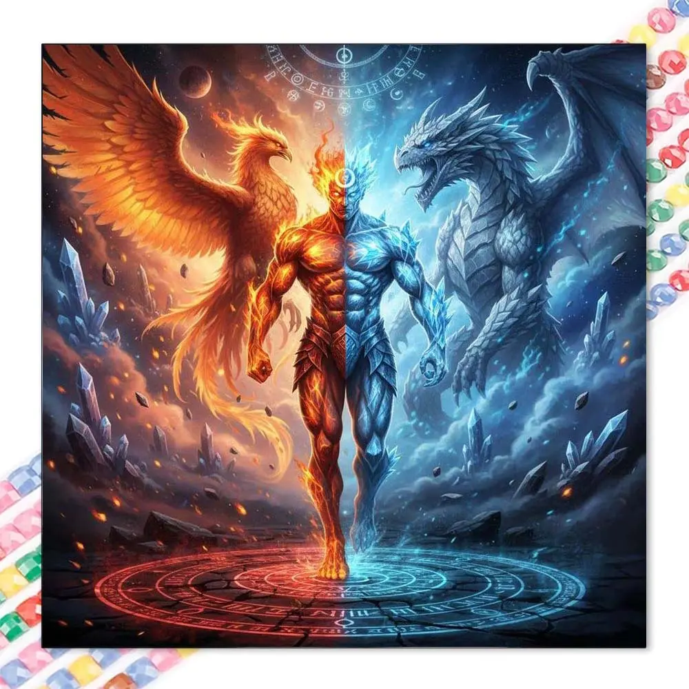 1 set of DIY diamond painting kit, 5D diamond art set, DIY decoration phoenix, dragon, duality mosaic, diamond art, DIY art home decoration, Handicraft