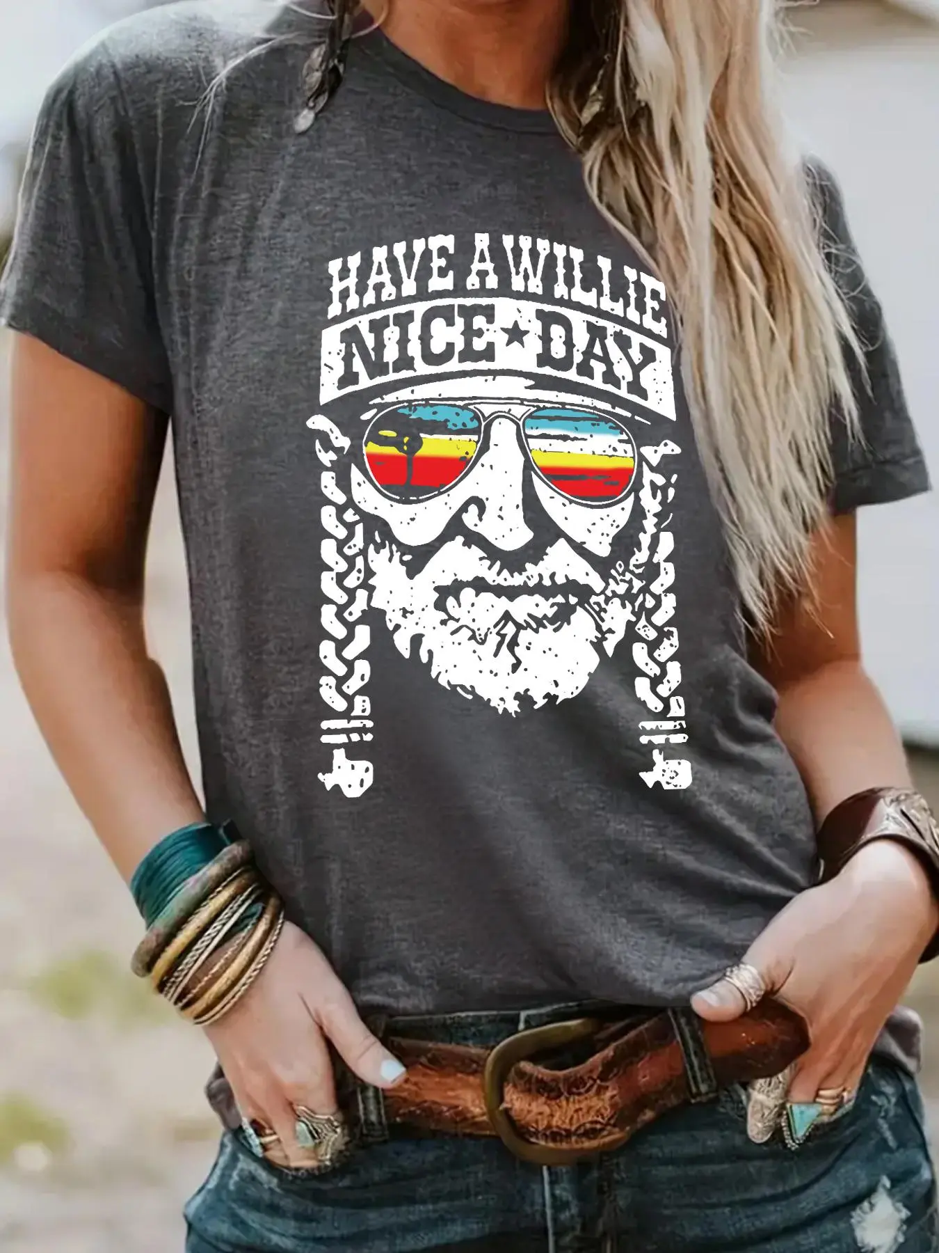 Women's Letter Print Round Neck Tee, Fashion Casual Streetwear Graphic Crew Neck T-shirt for Daily Holiday Vacation Outdoor Wear, Ladies Clothes for Summer, Streetwear Graphic Tees