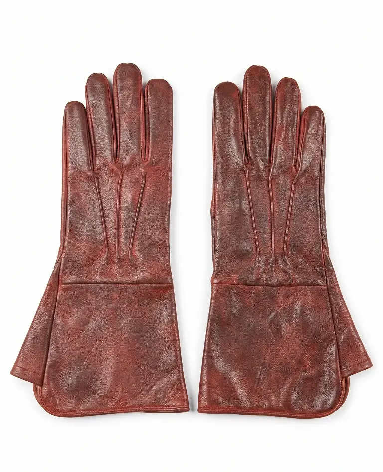 Premium Chestnut Brown Leather Gauntlet Gloves
