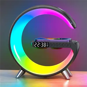 lamp alarm clock Wireless Charger Stand Alarm Clock Speaker RGB Fast Charging Station for Iphone Samsung - Black
