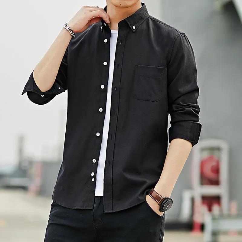 Autumn Oxford spinning men's long sleeved white shirt loose casual jacket Korean version trendy and handsome long sleeved lining clothes workwear shirt long sleeved men's jacket spring and autumn pockets pure cotton high-end white shirt jacket