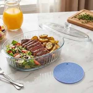 LOVEWE 1800ML Oval Glass Baking Dish with Lid - Borosilicate Heat-Resistant Glass Construction - Oven/Microwave/Refrigerator/Dishwasher Safe - Features Transparent Heat-Resistant Handles