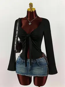 Fashion Elegant Best-Selling Trendy Women's Half-Open Cardigan Long Sleeve T-Shirt, Stylish Casual Wear, Perfect for All Seasons