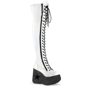 Demonia Dynamite-300 White Stretch Holo Knee-high Boots Demonia Dynamite-300 White Stretch Holo Knee-high Boots