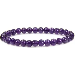 Natural AA Grade Amethyst Gemstone 6mm Round Beads Stretch Bracelet 7" Unisex
