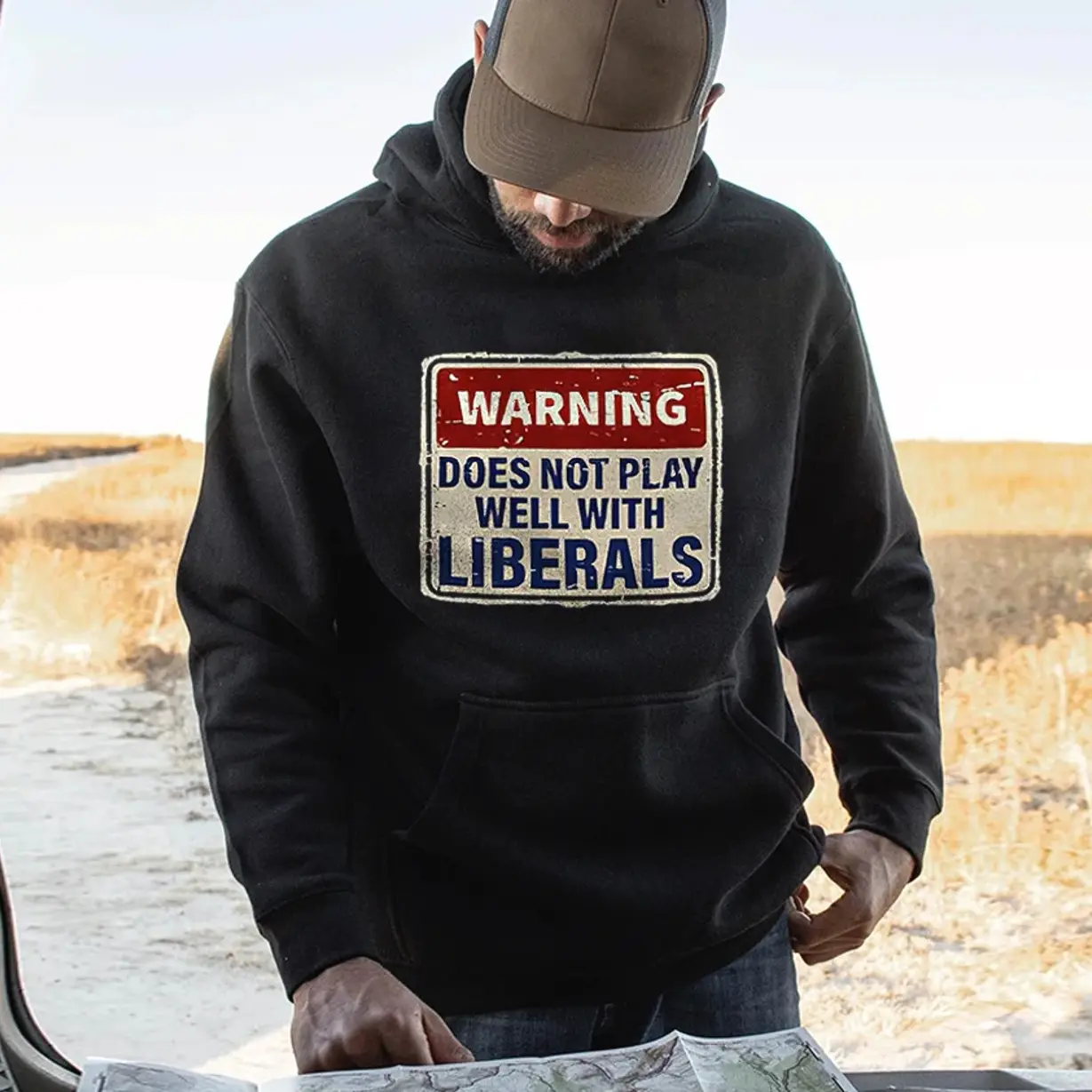 Warning Does Not Play Well With Liberals Printed Men's Hoodie
