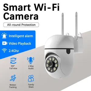 2.4 GHz WiFi 3-Megapixel HD AI Camera  Supports color night vision  IP66 waterproof rating  Supports two-way audio  355° pan and 90° tilt panoramic rotation  Motion detection and visual alerts