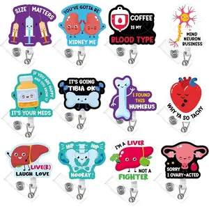 BY-KC27SP 12 Pcs Funny Badge Reels Keychain Cute Nurse Keychain  Badge Holders Bulk Retractable Name ID Clips for Doctor Nurses Women Men Office Gift Supplies