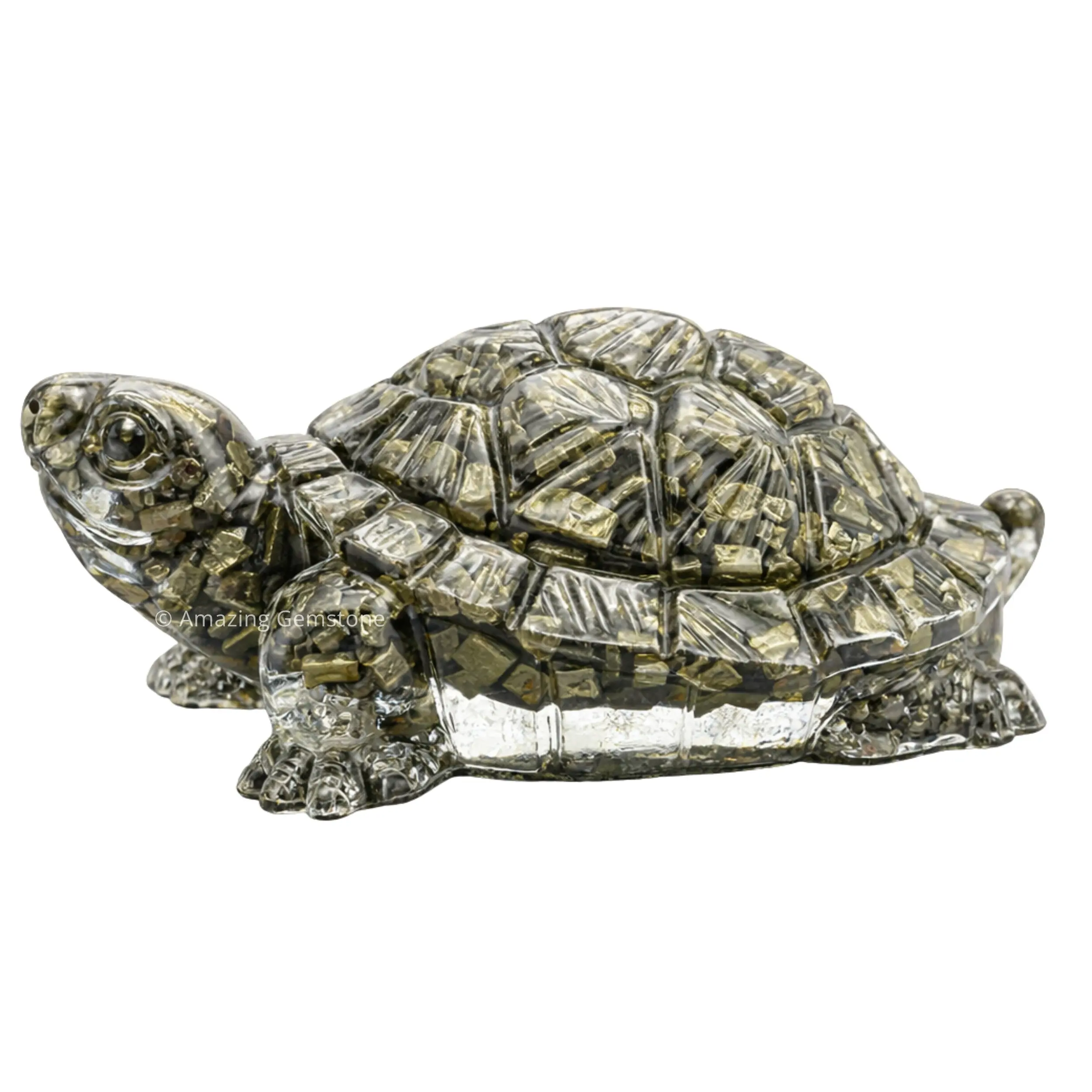 Natural Pyrite Tortoise Figurine, Feng Shui Wealth & Good Luck Crystal Statue, Positive Energy Home Decor Gift for Prosperity