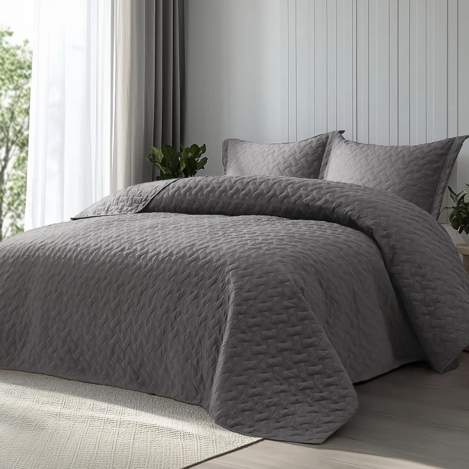 Bedsure Twin/Twin XL Soft Microfibre Quilt Set - 68"x86" Lightweight Basket Weave Bedspread with 1 Pillow Sham, OEKO-TEX Certified, Durable, Fade-Resistant, Skin-Friendly, Breathable, All-Season Coverlet, Machine Washable