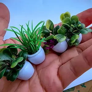 4Pcs Mini Artificial Potted Plants, Outdoor Faux Plants - Realistic resin bonsai and floral greenery, durable square planters for indoor/outdoor decoration, Valentine's Day, Easter, home, garden, camping
