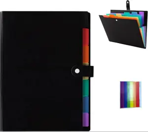 Black Accordion File Folder,8 Pockets Expanding File Organize with Labels,A4 Letter Size Paper Document Receipt Organizer Accordion Filing Folder for Classroom,Home,Office