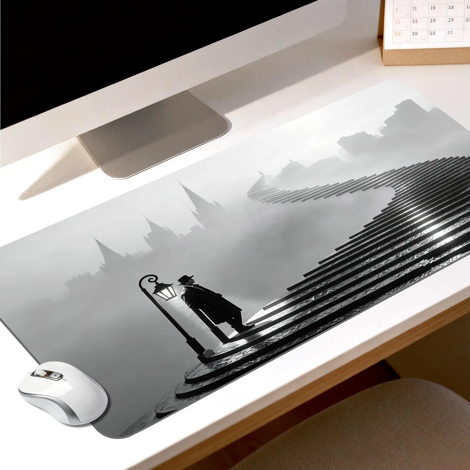 LIVEKEY 40x80cm Large Plastic Gaming Mousepad - Desert Hwy Design, Non-Slip Rubber Base, Stitched Edges, Durable Multipurpose Desk Mat for PC Setup & Office Work