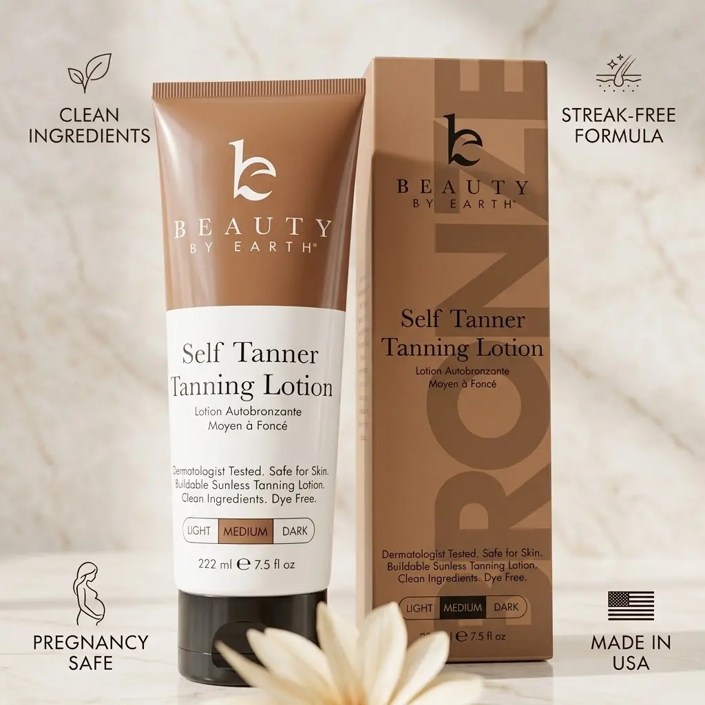 Beauty by Earth Self Tanner Body Lotion - Natural Sunless Gradual Tanning Glow | Streak-Free, Clean & Pregnancy Safe (7.5 oz)